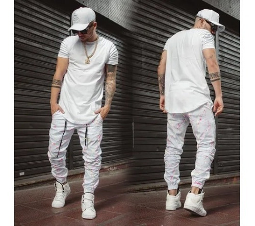 Pantalon  Jogger Masculino Blanco Sarja Pintado