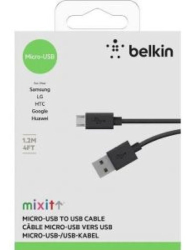 Imagen 1 de 4 de Cable Belkin Micro Usb Mixit Negro 1.2m 100% Original