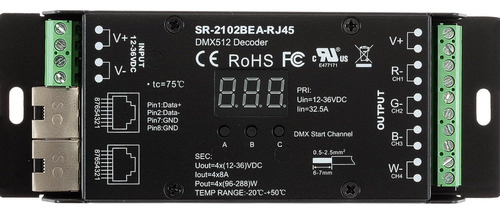 Decodificador Pwm Digital Cv Dmx Sirs-e 4 Channel Dmx To Rgb