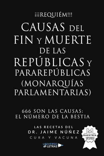 Causas Del Fin Y Muerte De Las Repúblicas Y Pararepúblicas (monarquías Parlamentarias), De Núñez , Dr. Jaime.., Vol. 1.0. Editorial Universo De Letras, Tapa Blanda, Edición 1.0 En Español, 2022