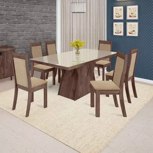 Conjunto Sala de Jantar Carol 180 MDF Laqueado com 06 Cadeiras