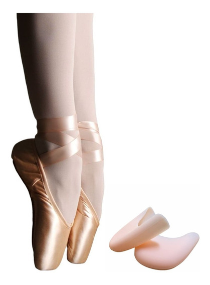 Zapatos de Punta Satén Zapatillas de Ballet con Puntera de Gel de Silicona y Cintas para Mujeres y Niñas 