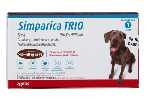 Simparica Trio 1 Tableta Para Perros 40 A 60 Kg