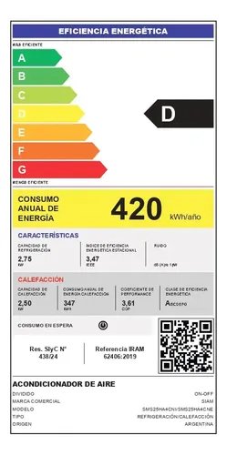 Aire Acondicionado Siam Split Frío/calor 2365 Frigorias / 2750 Watts - imagen 11
