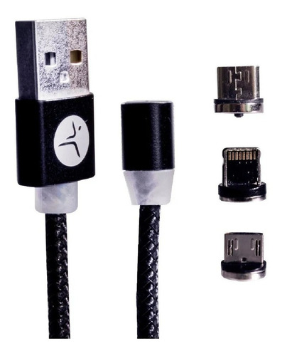 Cable De Carga Con Carga Triple, C, Micro Usb Y Lightning Color Negro