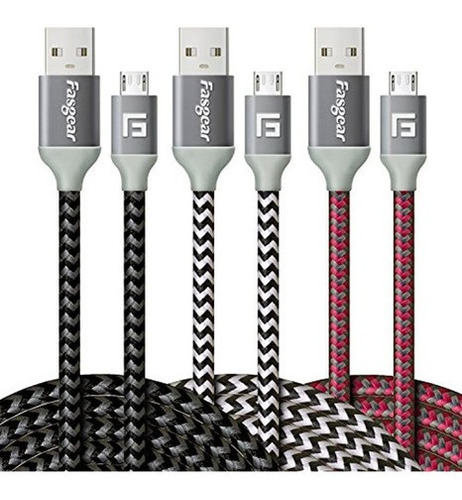 Fasgear 3 Pcs (10ft / 3m) Micro Usb A Usb Cables De Datos De