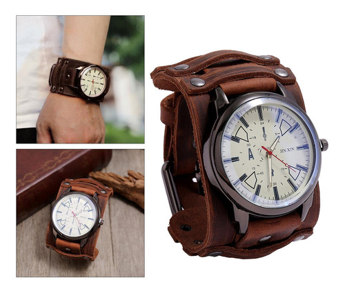 2 Uds., Reloj Con Puntero Punk Retro, Correa Ancha De Cuero,