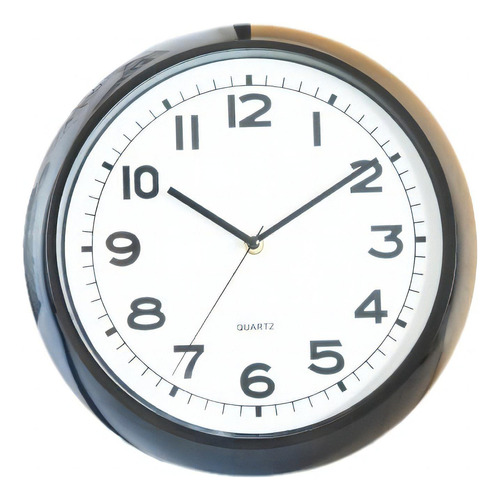 Reloj Pared De Plastico Marco Negro Fondo Blanco 30cm