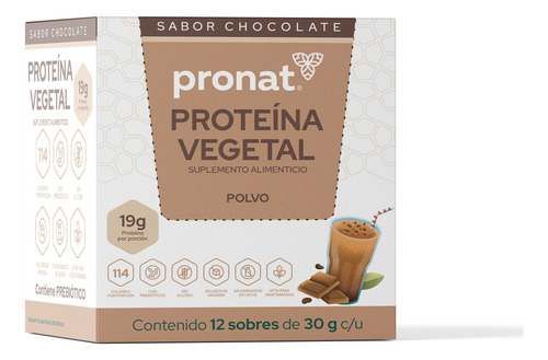Proteína Vegetal Sabor Chocolate - Pronat - 12 Sobres De 30g