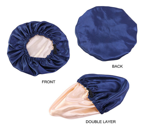 Gorro Satinado Para Dormir, Doble Capa, Reversible, Ajustabl
