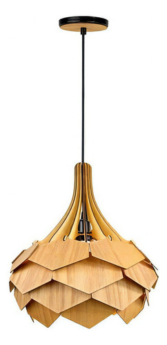 Lustre Pendente Trybo Em Madeira - Pinho Cor Madeira 110V/220V