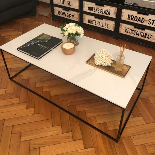 Mesa Ratona Centro Living Moderno En Hierro Y Simil Marmol