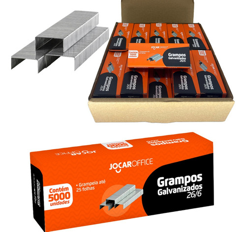 Grampo 26/6 5000 Galvanizado 20 Caixas Atacado Jocar Office Cor Cinza
