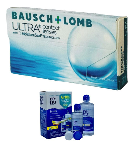 Lente De Contato Ultra + Kit Renu Fresh Bausch Lomb Grau Esférico -4,75