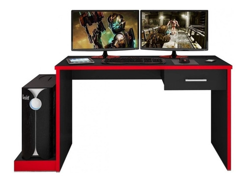 Escrivaninha gamer Siena Móveis DRX 9000 mdp de 127cm x 75cm x 53cm preto/vermelho