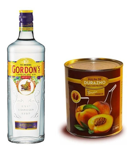 Gin Gordons 700ml London Dry + Pulpa Durazno Stapler 880g