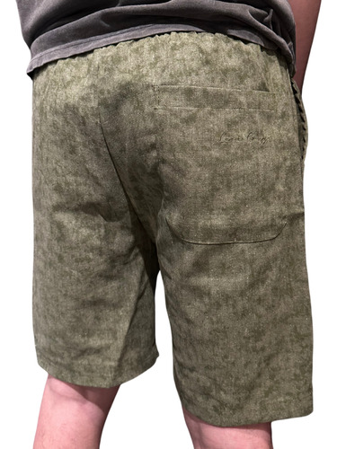 Bermuda Lino Hombre Lisa Cara Cruz Jeans Lavada Con Bordado