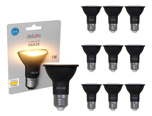 Kit 10 Lampada Led Par20 7w 2700k E27 Bivolt Ip65 Pr Deluxe Luz Branco Quente 2700k 110v/220v
