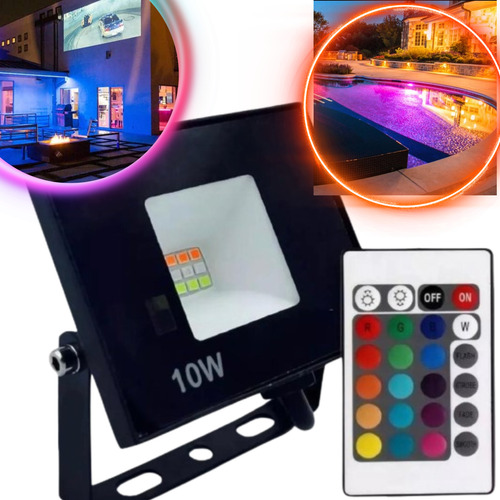 Refletor Mini 10w Cromoterapia Rgb Bivolt Controle E Memória