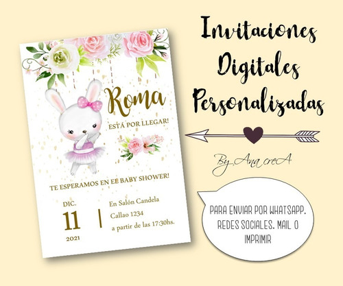 Invitación Digital Personalizada Tierna Conejita Baby Mod.1