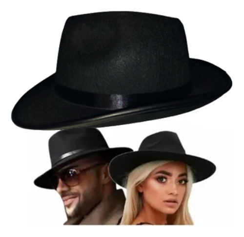 Chapéu Fedora Floppy Gângster Preto Lollapalooza Clássico