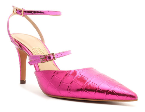 Imagem 1 de 6 de Sapato Feminino Scarpin Croco Metalizado Rosa - My Shoes