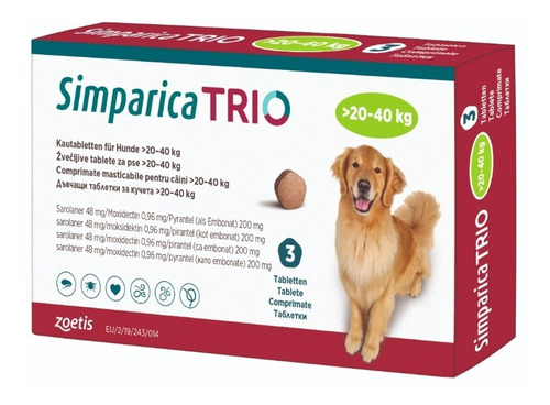 Simparica Trio 20 A 40 Kg X 3 Un Parásitos Interno Y Externo