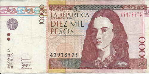 Colombia 10000 Pesos 3 Agosto 2010