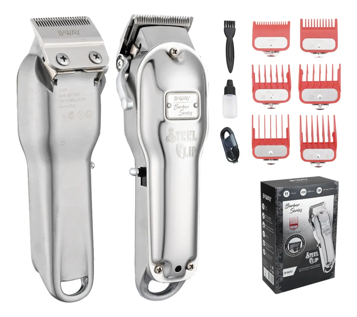 Cortadora Inalámbrica B-Way Steel Clip Plateada Con 6 Peines Guía
