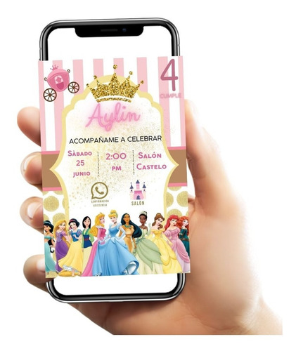 Invitación Princesas 2 Disney Digital Interactiva Cumpleaños