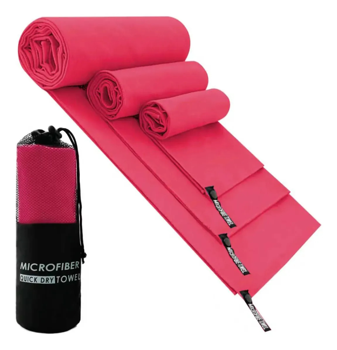 Pack de 3 Toallas de Microfibra para Deporte y Gimnasio en Color Rojo