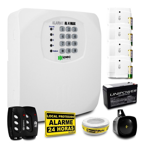 Kit Alarme Residencial C/ Discadora 4 Sens 2 Control Bateria