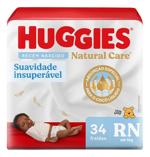 Fralda Descart Huggies Natural Care Recém Nascido Rn 34un