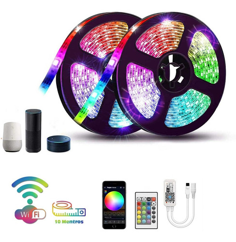 Imagen 1 de 10 de Tira Led Rgb 5050 Para Exterior/interior Controlador Wifi Compatible Alexa Y Google Home Incluye 10 Metros Y Eliminador