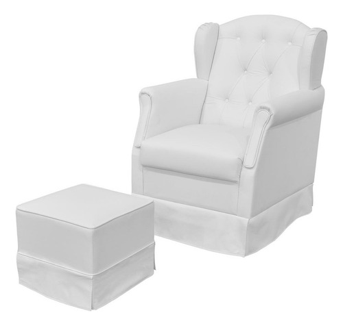 Poltrona De Amamentação Fixa Com Puff Quarto Bebê Alicia Corino Branco - Phoenix Desenho do tecido Liso