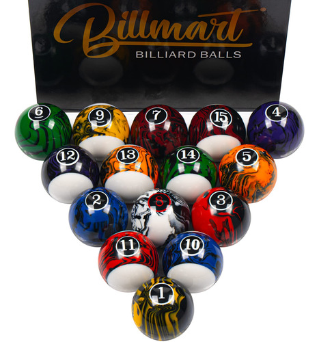 Billmart Juego De 16 Bolas De Billar (marmol Negro Premium)