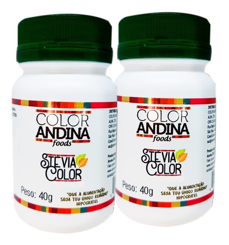 Adoçante 2x Color Andina 40g Stevia 100% Natural Sem Amargor