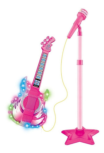 Guitarra Infantil Com Microfone Pedestal Rock Show Toca Mp3 