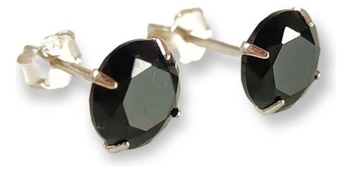 Aros Punto De Luz Negro 7mm Mujer Hombre Plata 925 Aretes