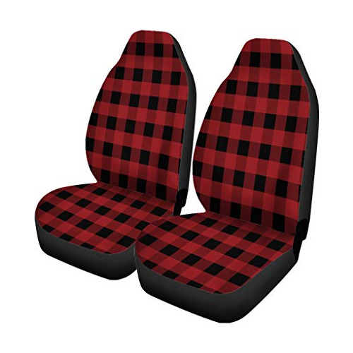 Juego De 2 Fundas De Asiento Coche Estampado Rojo Cuadr...