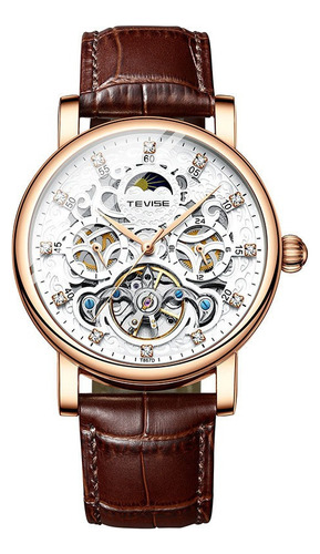 Reloj Tevise T867d, Cuerda Automática Moon Phase Leather