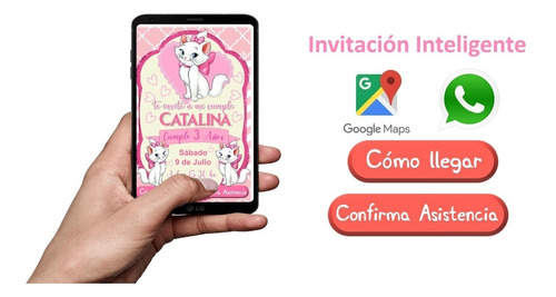 Invitacion Gatita Marie Interactiva Gps Whatsapp,  Tarjeta