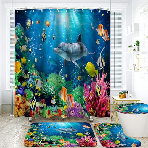 Set De Baño Para Niños Azul Océano, Conjunto De Cortina De B