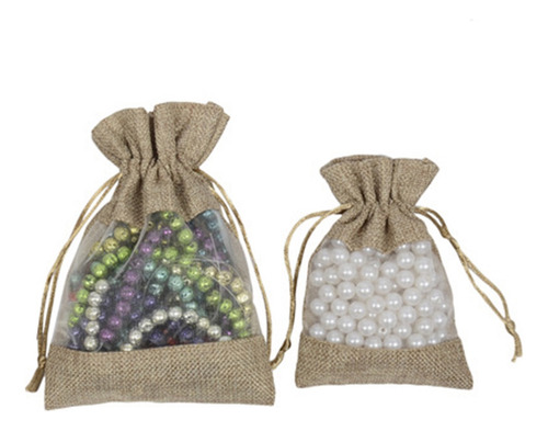 30 Bolsas De Organza De Lino Y Arpillera Con Cordón Para Nav