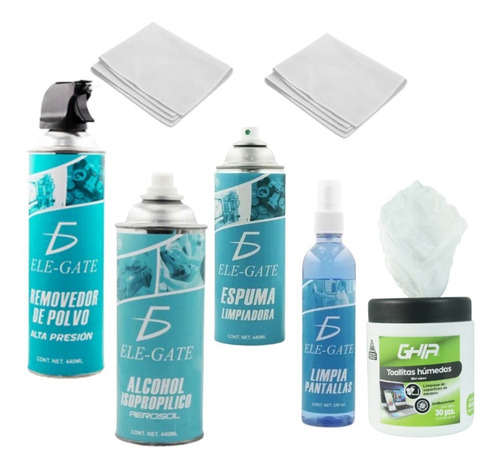 Imagen 1 de 8 de Kit De Limpieza 7 Pz Aire Toallas Húmedas Alcohol Espuma