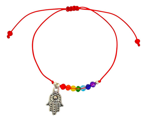 Pulsera Cristales 7 Chakras Dije Amuleto Protector Acero Mano De Fátima 0 Mm