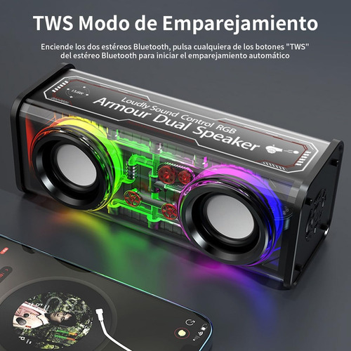 T Bocina Bluetooth Portátil Mecánico Impermeable Con Rgb