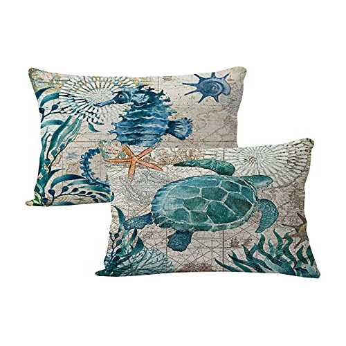 2pack Beach/coastal Throw Pillow Covers Sea Turtle/sea ...