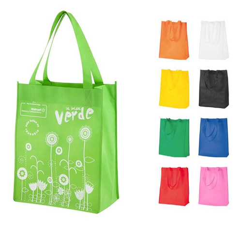 100 Bolsas Ecologicas Con Asa Y Fuelle Impresa Serigrafia Regalo