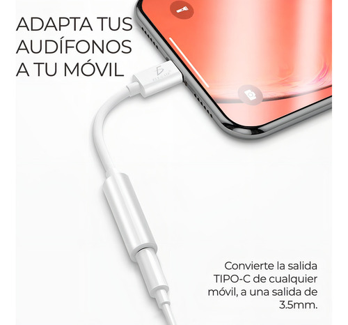 Cable Adaptador De Audio De Entrada Tipo C A Salida 3.5mm Blanco